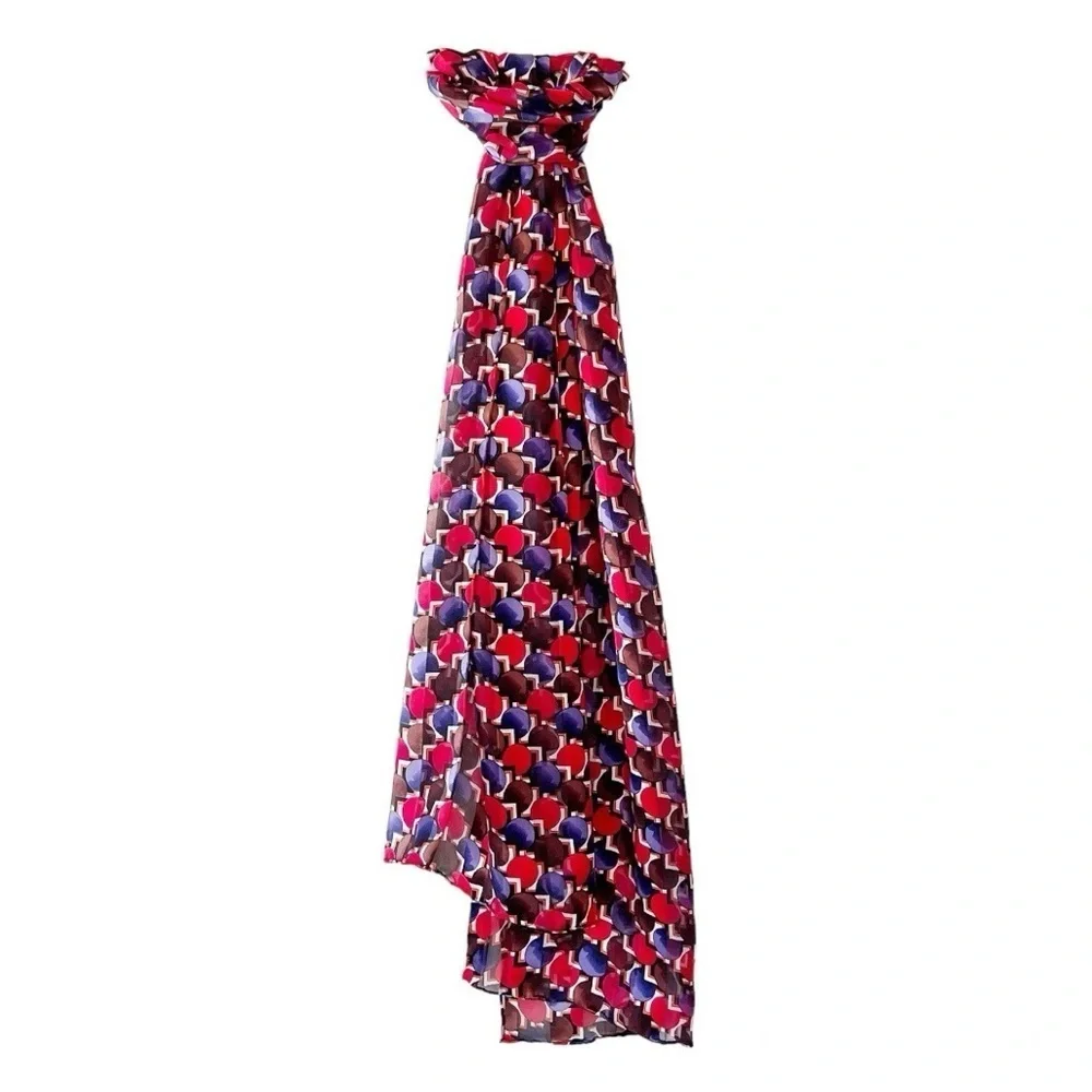 Vintage Geometric Print Silk Oblong Scarf